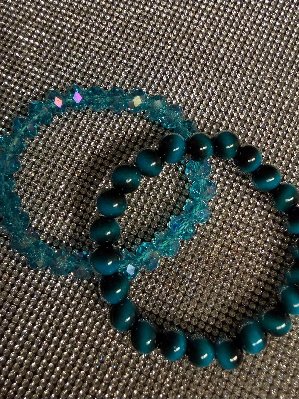 Teal Beaded Stretch Bracelet Set - Unbranded